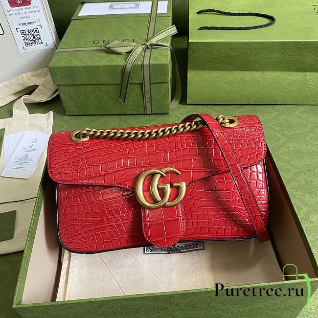 GG Marmont crocodile small shoulder red bag | 443497 - 1