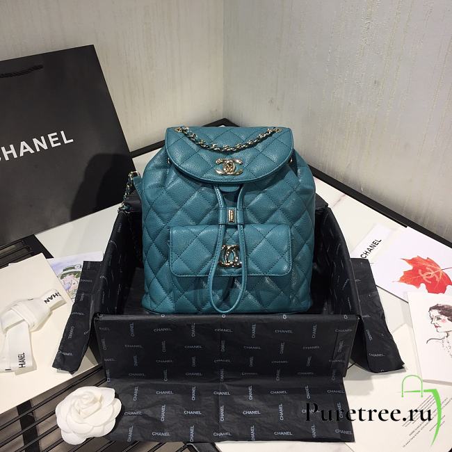 Chanel Grained Calfskin Blue Backpack | AS1371 - 1
