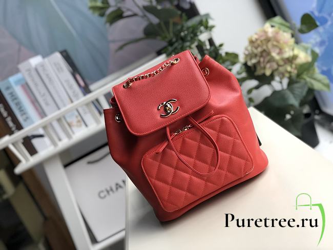 Chanel Grained Calfskin Red Backpack | A57571  - 1