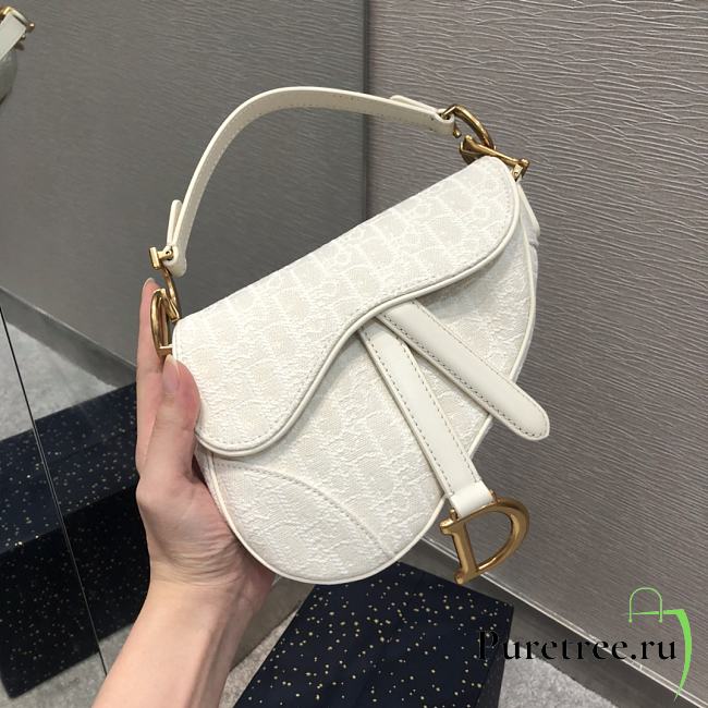 Dior Saddle Small Bag White Dior Oblique size 19.5cm - 1