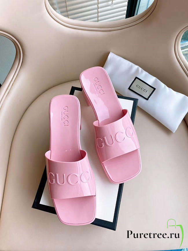 Pink Rubber Women's GG Slide Sandal - 1