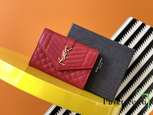 YSL Monogram small evelope wallet matelasse grain metal red | 651026 - 1