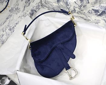 Dior Saddle Oblique Velvet Blue 19cm | S9001
