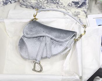 Dior Saddle Oblique Velvet Gray 19cm | S9001