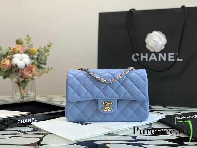 Chanel Classic Double Flap Bag Blue 20cm - 1