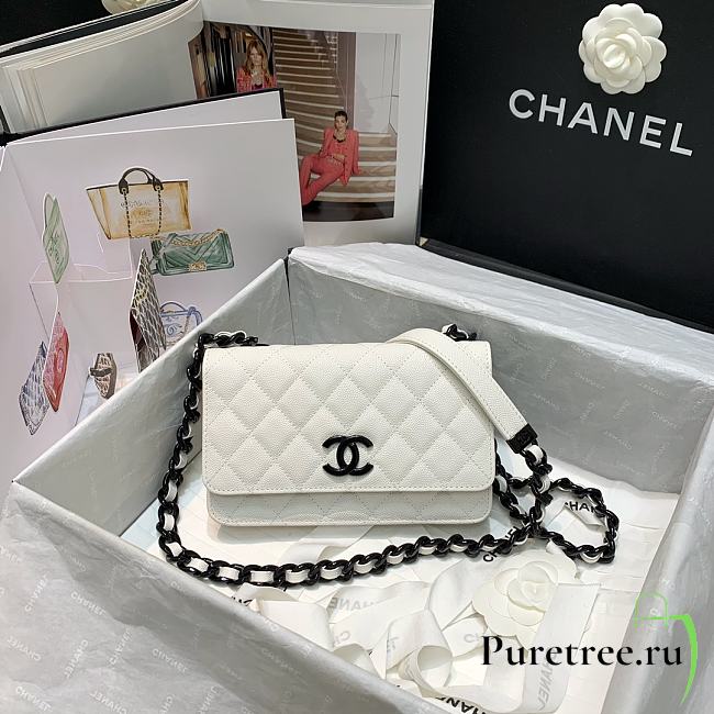 Chanel Classic Flap Bag White Black 19cm | 81059 - 1