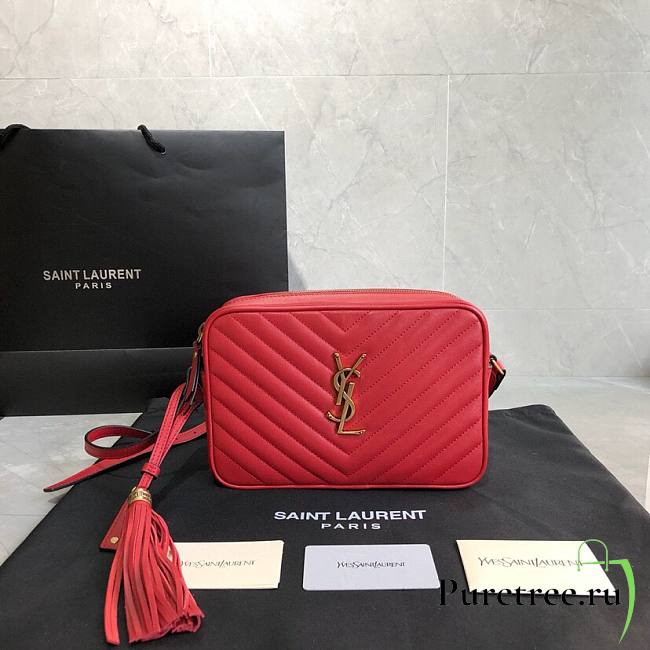 YSL LOU CAMERA BAG IN LEATHER RED GOLDEN 23CM | 520534 - 1