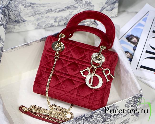 Dior Lady Mini Velvet 17cm Red - 1