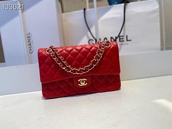Chanel Classic Double Flap Bag Lambskin Golden Bright Red | A01112