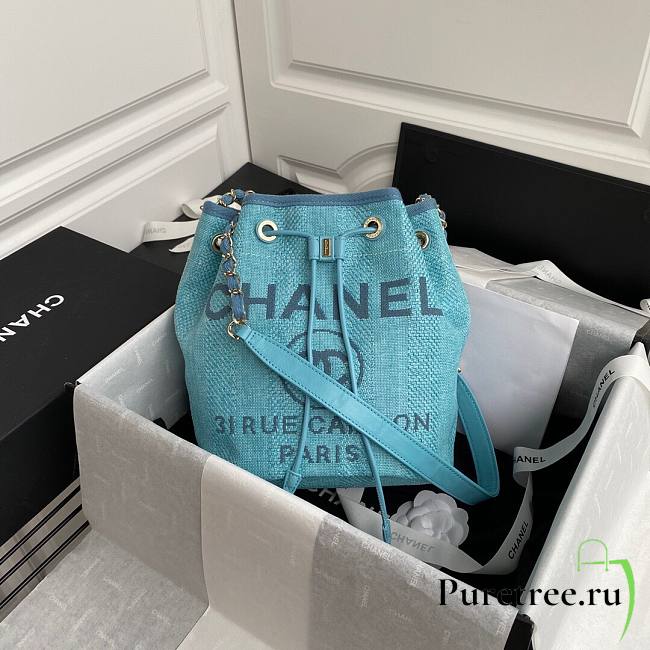 Chanel deauville blue leather bucket bag - 1