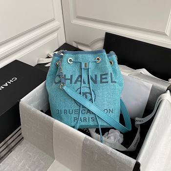 Chanel deauville blue leather bucket bag