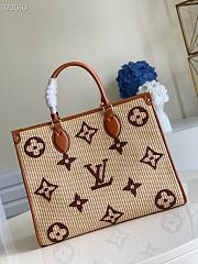 LV Onthego MM Monogram Giant Weave Embroidery Tote Bag Brown | M57723 - 5