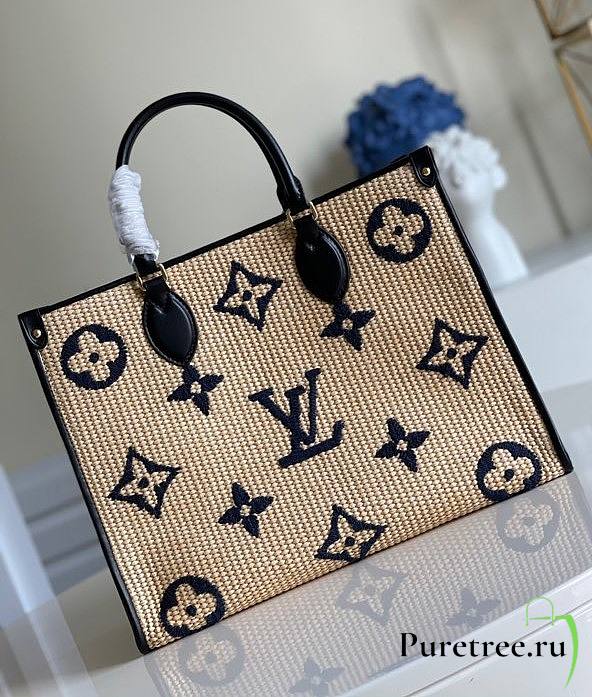 LV Onthego MM Monogram Giant Weave Embroidery Tote Bag | M57723 - 1