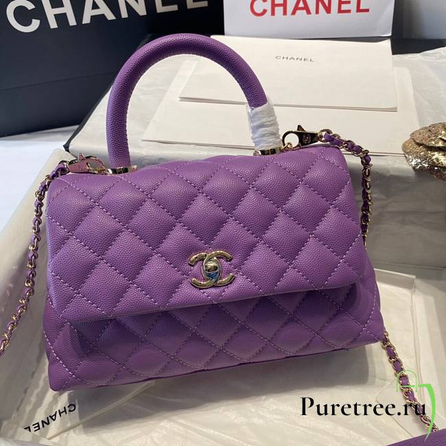 Chanel Coco Grained Calfskin with Handle Small Purple | 92991 - 1