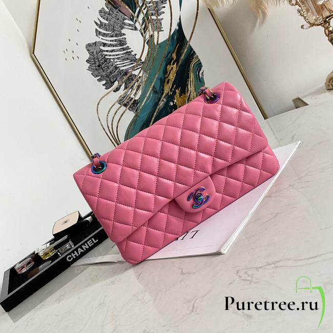 Chanel Lambskin Neon Pink Double Flap Bag 25 | 02892  - 1