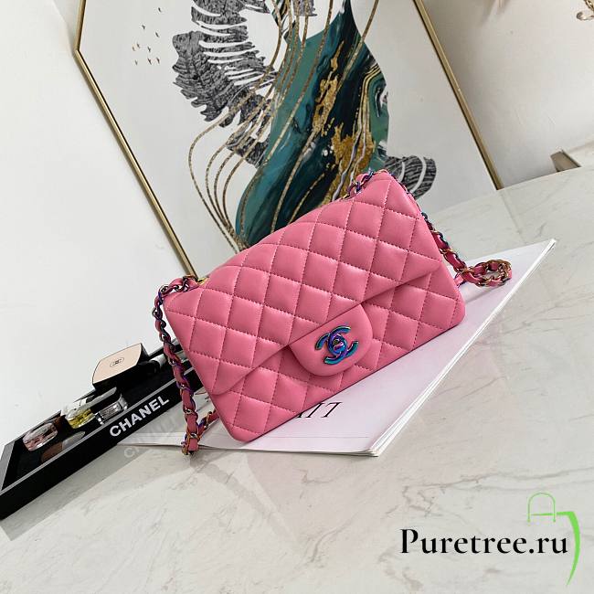 Chanel Lambskin Neon Pink Double Flap Bag 20 | 02870 - 1