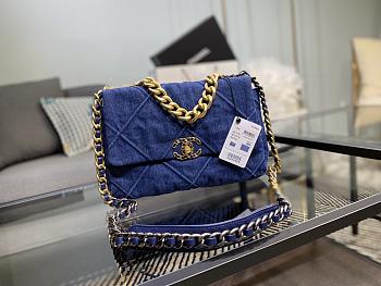 Chanel 19 Handbag Denim Golden & Metal Tone Medium | AS1161