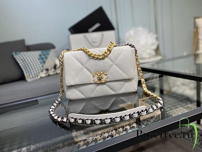 Chanel 19 Handbag White Golden & Metal Tone Small | AS1160 - 1