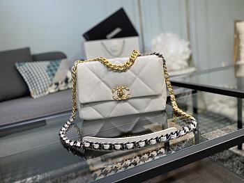 Chanel 19 Handbag White Golden & Metal Tone Small | AS1160