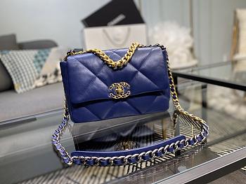 Chanel 19 Handbag Blue Golden & Metal Tone Small | AS1160