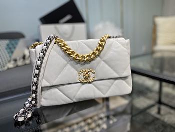 Chanel 19 Handbag White Golden & Metal Tone Medium | AS1161