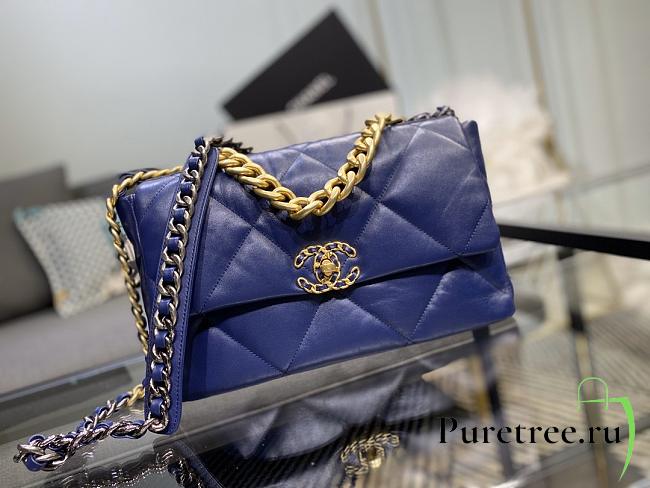 Chanel 19 Handbag Blue Golden & Metal Tone Medium | AS1161 - 1