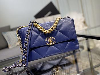 Chanel 19 Handbag Blue Golden & Metal Tone Medium | AS1161