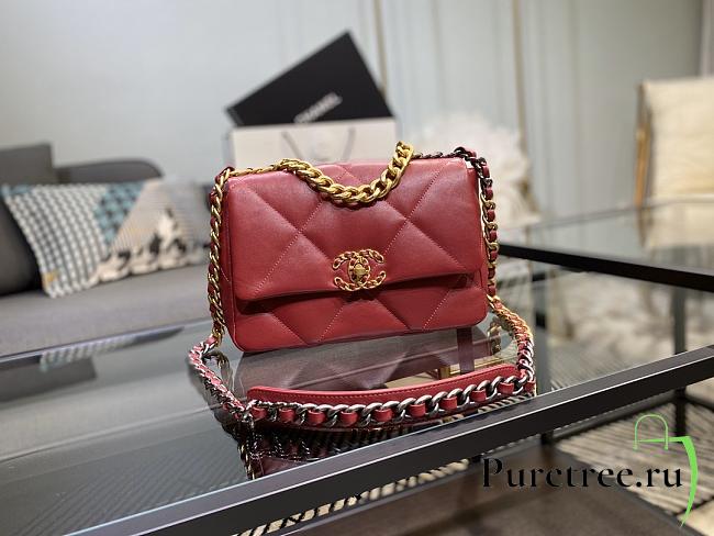 Chanel 19 Handbag Red Golden & Metal Tone Small | AS1160 - 1