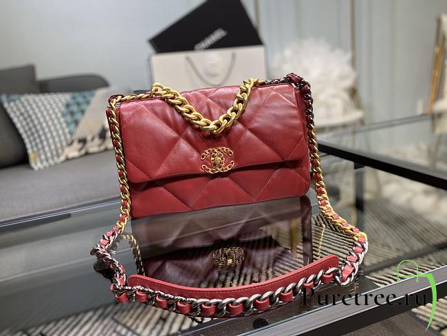 Chanel 19 Handbag Red Golden & Metal Tone Medium| AS1161 - 1