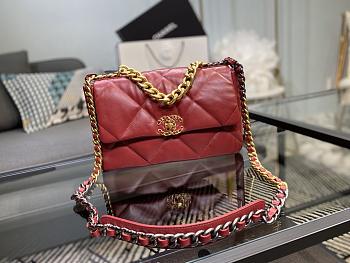 Chanel 19 Handbag Red Golden & Metal Tone Medium| AS1161
