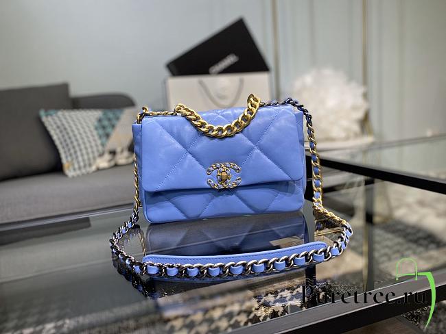 Chanel 19 Handbag Blue Sky Golden & Metal Tone Small | AS1160 - 1