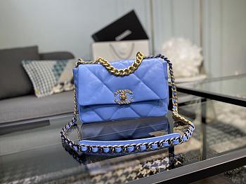 Chanel 19 Handbag Blue Sky Golden & Metal Tone Small | AS1160
