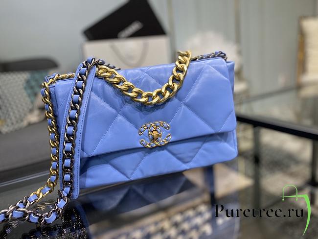 Chanel 19 Handbag Blue Sky Golden & Metal Tone Medium | AS1161 - 1