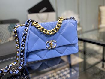 Chanel 19 Handbag Blue Sky Golden & Metal Tone Medium | AS1161