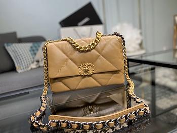 Chanel 19 Handbag Brown Golden & Metal Tone Small | AS1160