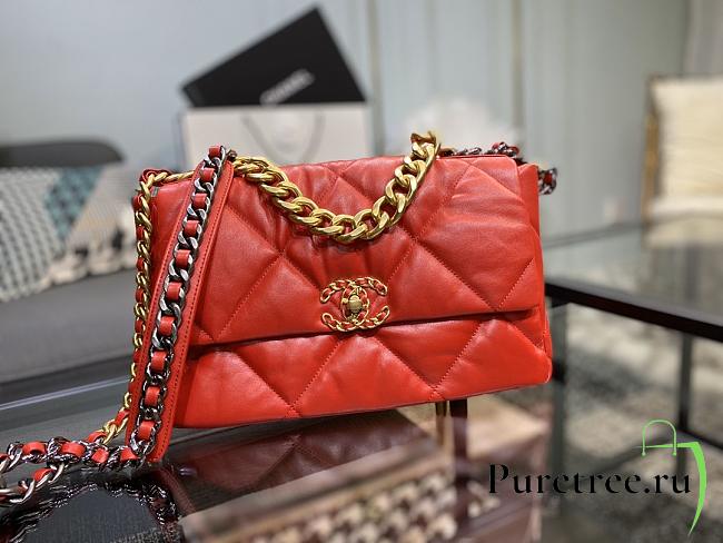 Chanel 19 Handbag Bright Red Golden & Metal Tone Medium | AS1160 - 1