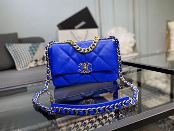 Chanel 19 Handbag Blue Neon Golden & Metal Tone Small | AS1160