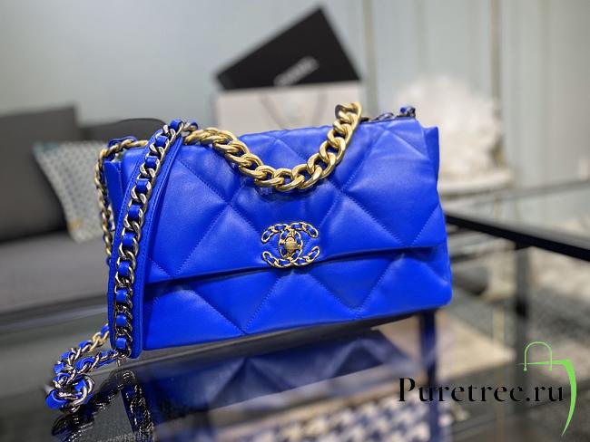 Chanel 19 Handbag Blue Neon Golden & Metal Tone Medium | AS1161 - 1
