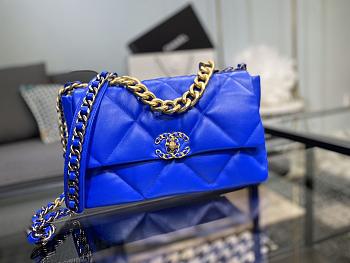 Chanel 19 Handbag Blue Neon Golden & Metal Tone Medium | AS1161