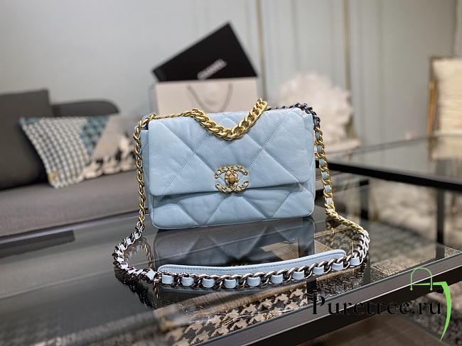 Chanel 19 Handbag Light Blue Golden & Metal Tone Small | AS1160 - 1