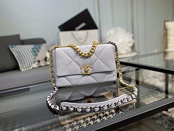 Chanel 19 Handbag Gray Golden & Metal Tone Small | AS1160