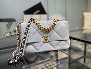 Chanel 19 Handbag Gray Golden & Metal Tone Medium | AS1161