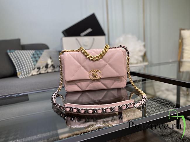 Chanel 19 Handbag Pink Golden & Metal Tone Small | AS1160 - 1