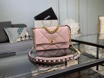 Chanel 19 Handbag Pink Golden & Metal Tone Small | AS1160