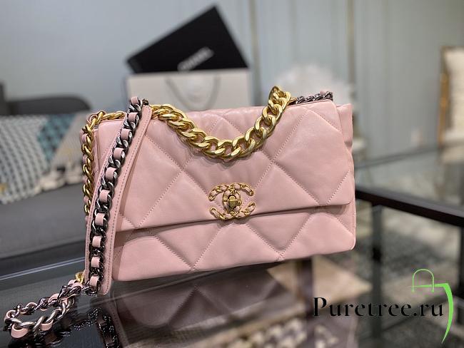 Chanel 19 Handbag Pink Golden & Metal Tone Medium | AS1161 - 1