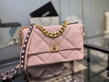 Chanel 19 Handbag Pink Golden & Metal Tone Medium | AS1161