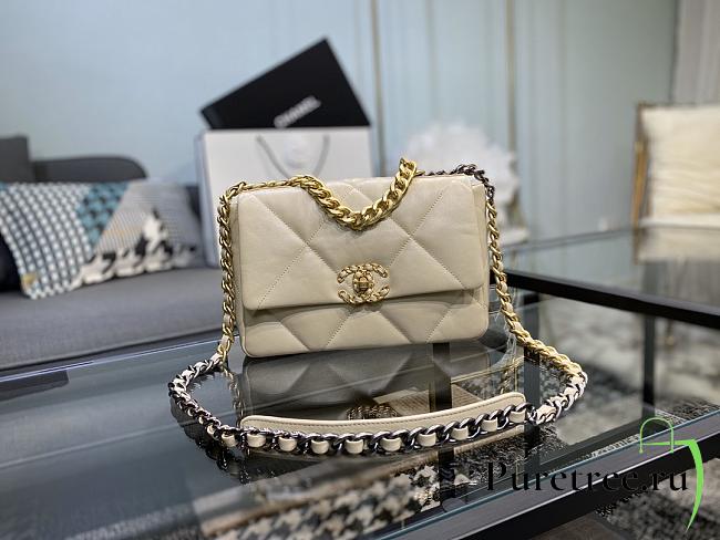 Chanel 19 Handbag Beige Golden & Metal Tone Small | AS1160 - 1