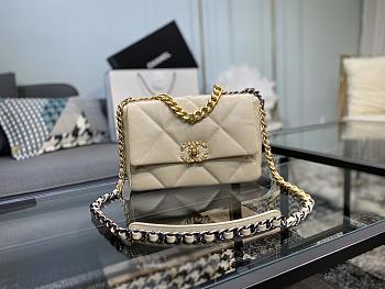 Chanel 19 Handbag Beige Golden & Metal Tone Small | AS1160