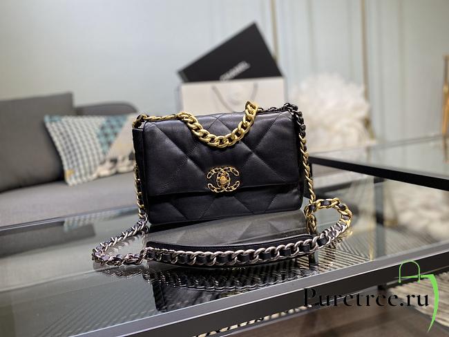Chanel 19 Handbag Black Golden & Metal Tone Small | AS1160 - 1