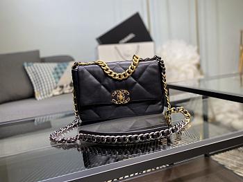 Chanel 19 Handbag Black Golden & Metal Tone Small | AS1160